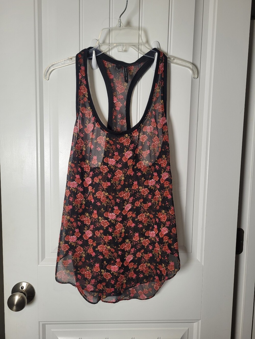 MNG CollectionFloral Black Racerback Tank Top - Pink Rose Print Size XS